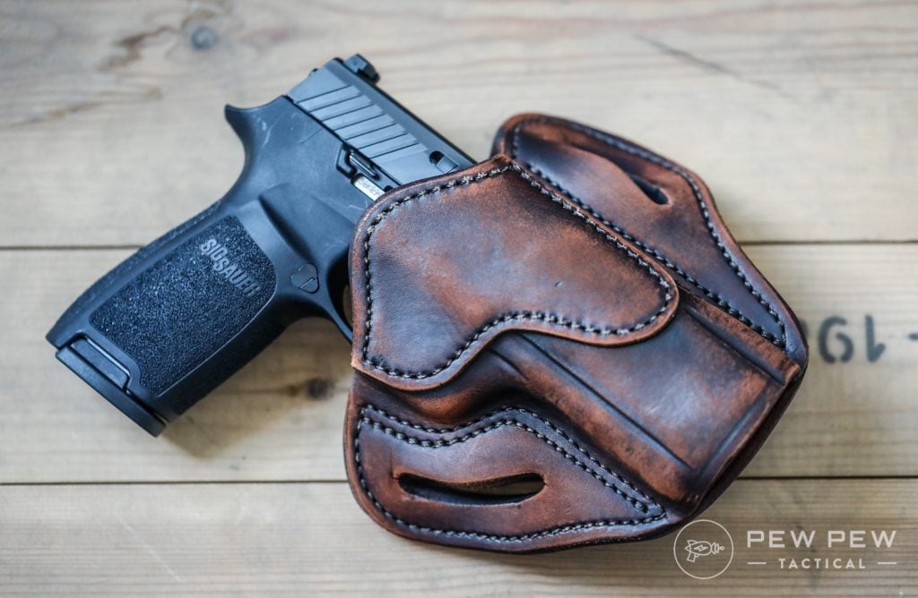 1791 OWB Leather Holster with P320, Front