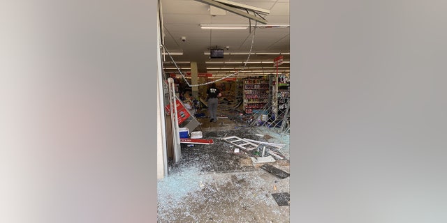 shattered glass inside Family Dollar store