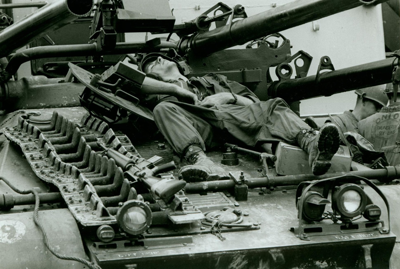 usmc m50 ontos crew takes a break from fighting in hue city