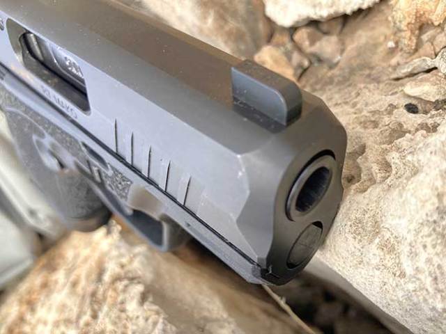 front bevels on the Kimber R7 Mako 9mm semi-automatic assists reholstering