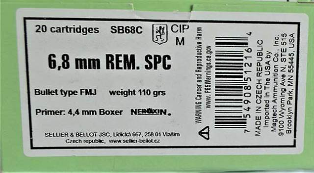 Sellier & Bellot 6,8mm Rem. SPC ammunition box label