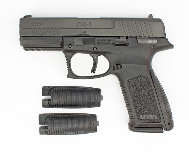 ATI FXS-9 9mm pistol left profile with two additional backstraps