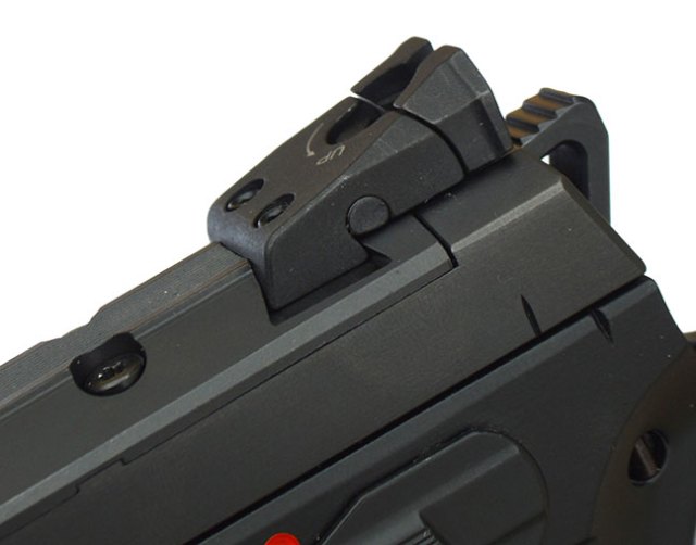 adjustable rear sight on a pistol