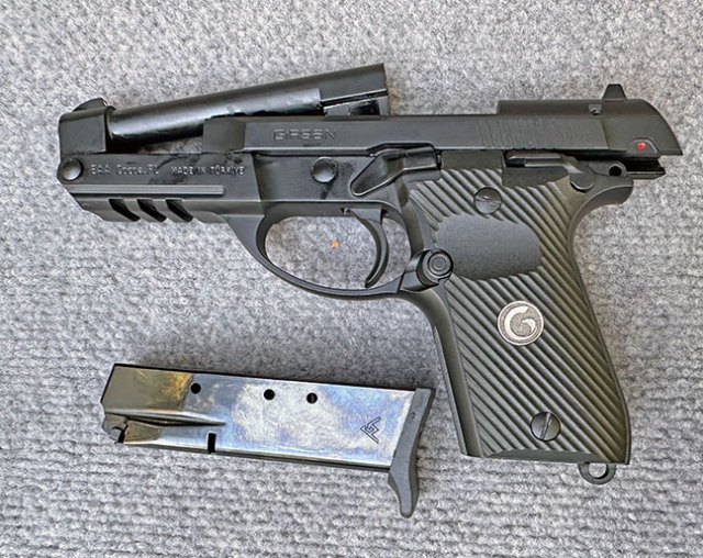 Girsan MC 14T .380 ACP gun open and ready for cleaning with the magazine removed