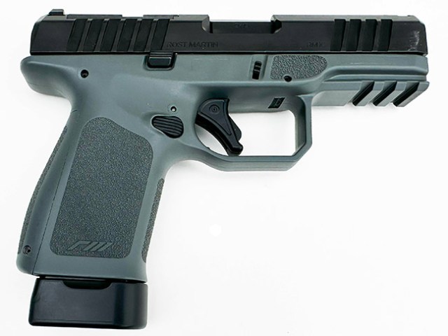 Rost Martin RM1C striker-fired, polymer-frame 9mm handgun with 17-round extended magazine, right profile