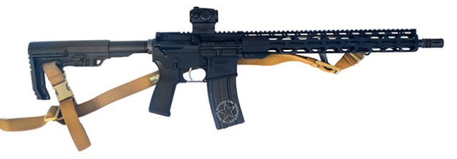 Radical Firearms RF15 semi-automatic rifle with Blue Force Tactical sling and SIG Romeo 5 red dot sight, right profile