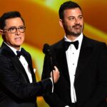 Stephen Colbert emerges from cancellation to urge Emmy voters to select Jimmy Kimmel over own show
