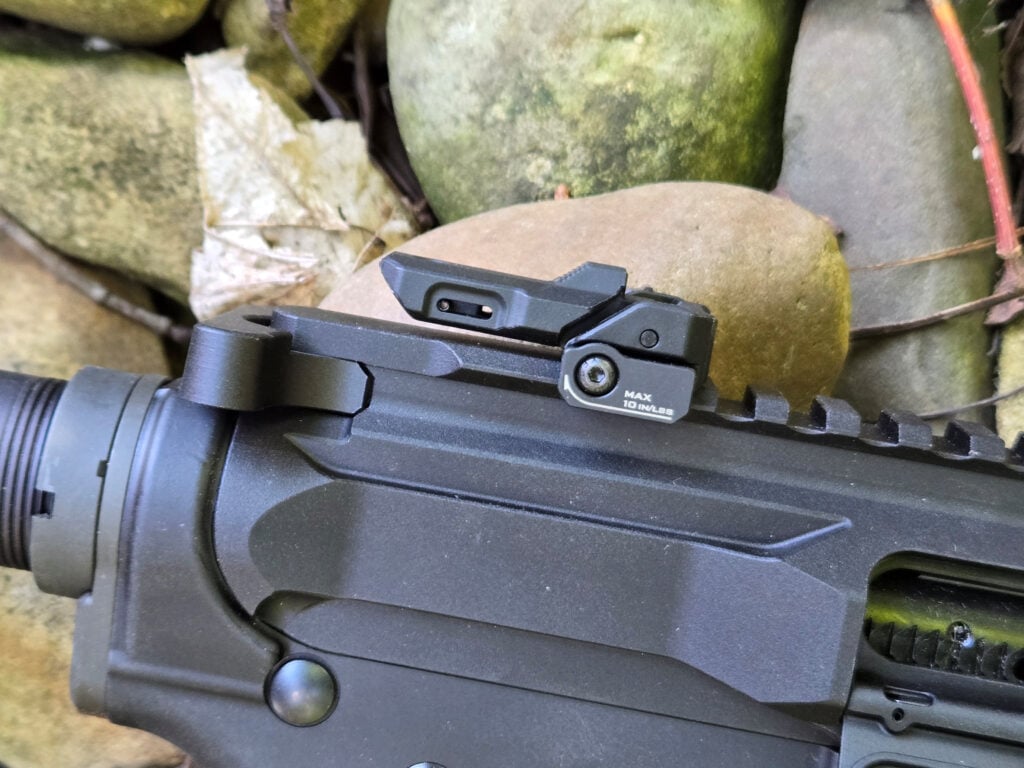 strike industries rear sight in the folded down position