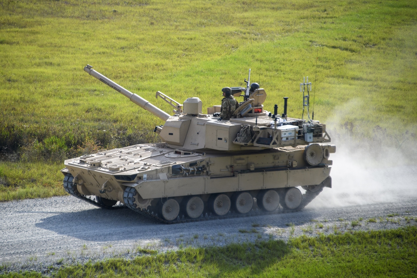 M10 Booker travels down road during training exercise