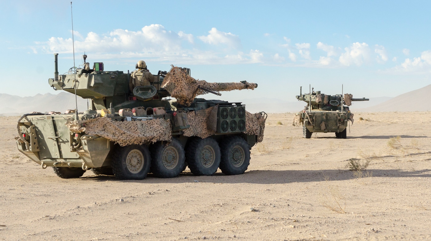M1128 MGS Stryker during training at Fort Irwin