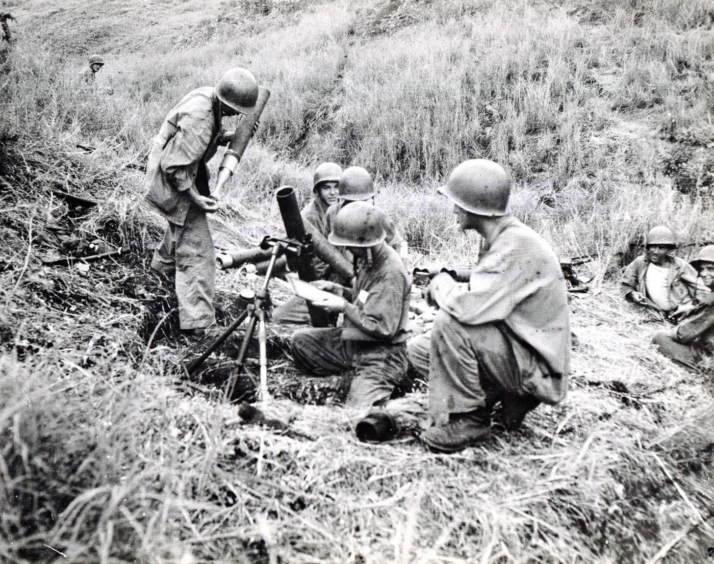 US Marine mortar squad during offensive near Matanikau River Guadalcanal