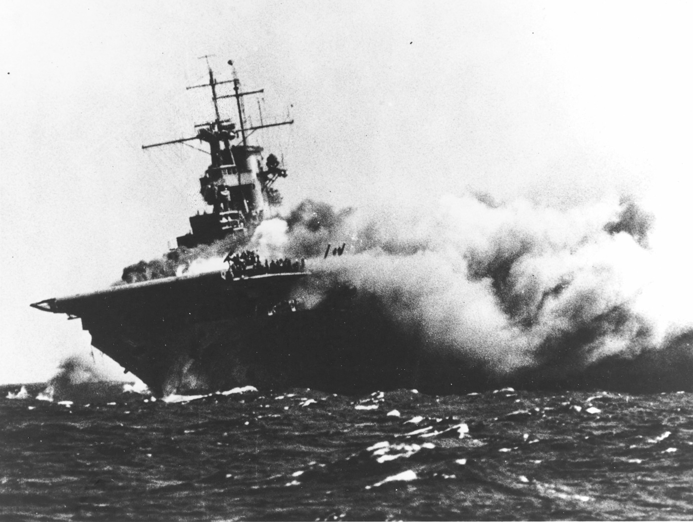 USS Wasp burns prior to sinking