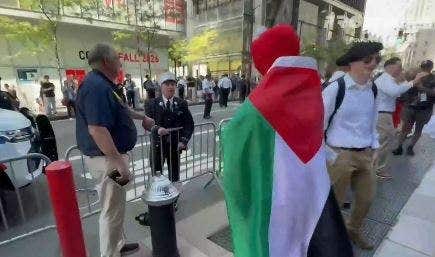 Firefighter caught on camera ripping pro-Palestinian agitator in Elmo costume near Ground Zero on 9/11