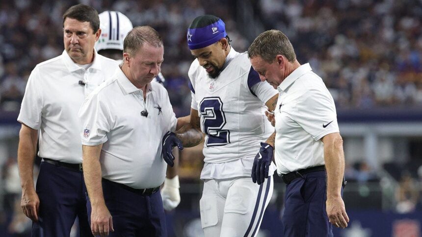 Cowboys’ Cobie Durant gets stepped on in worst place possible during win over Commanders