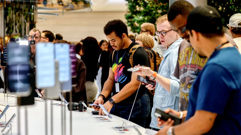 Customers inside Apple's flagship store in New York City.