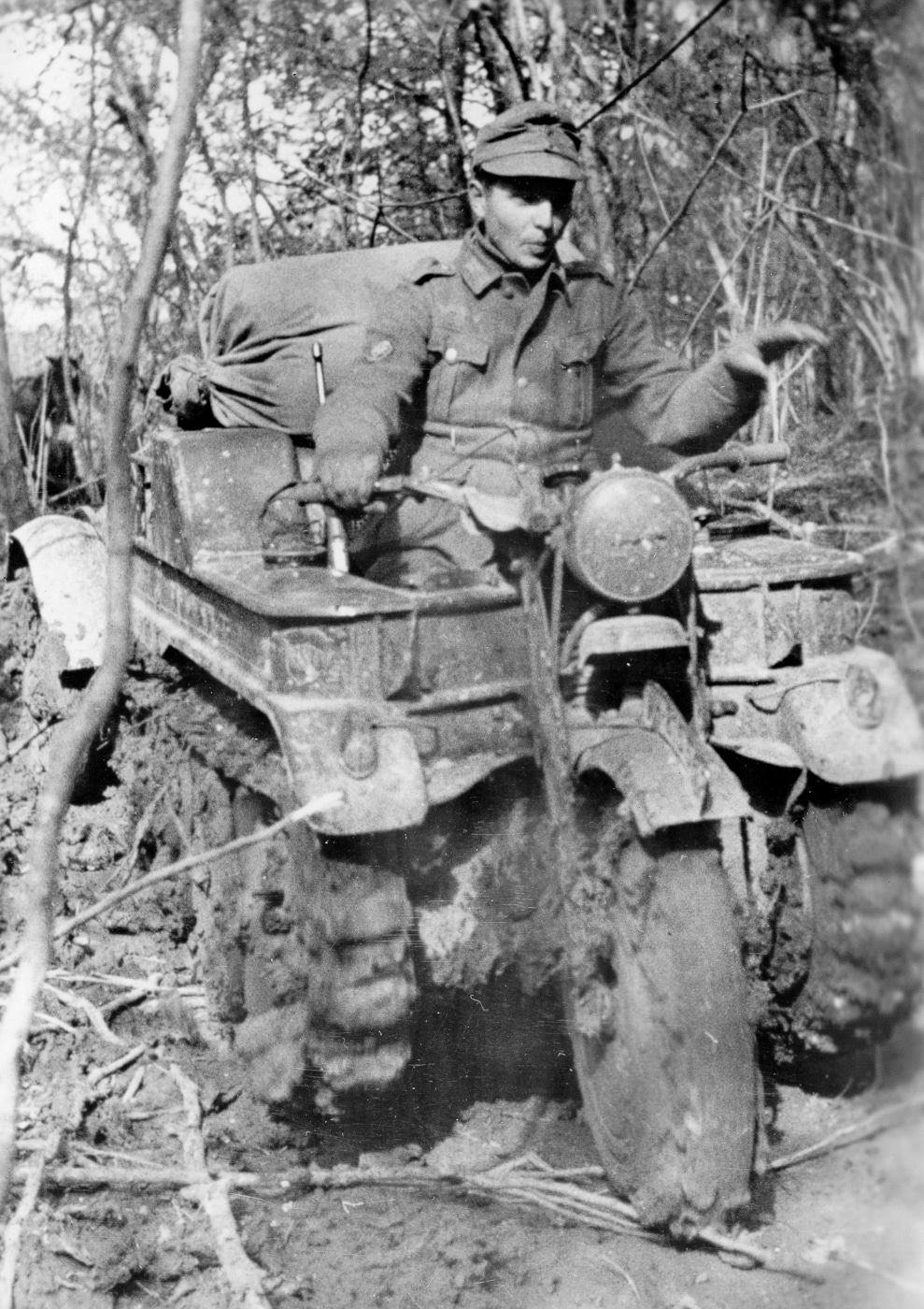 German supplies are delivered by a soldier driving a Kettenkrad in the Northern Caucasus