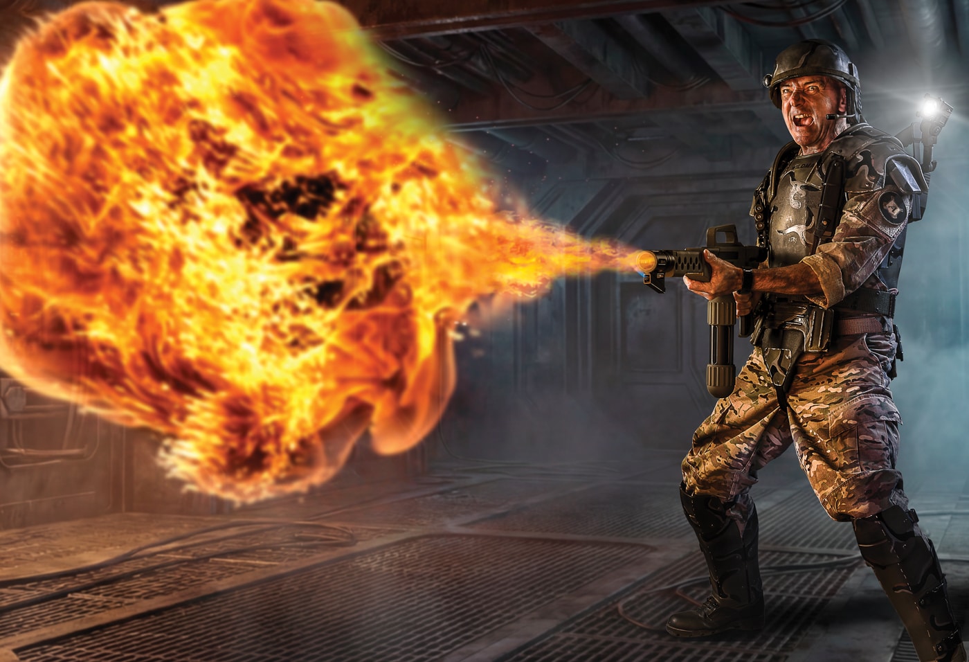 Will Dabbs with replica M240 Incinerator from Aliens