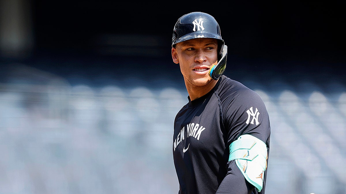 Aaron Judge looks on