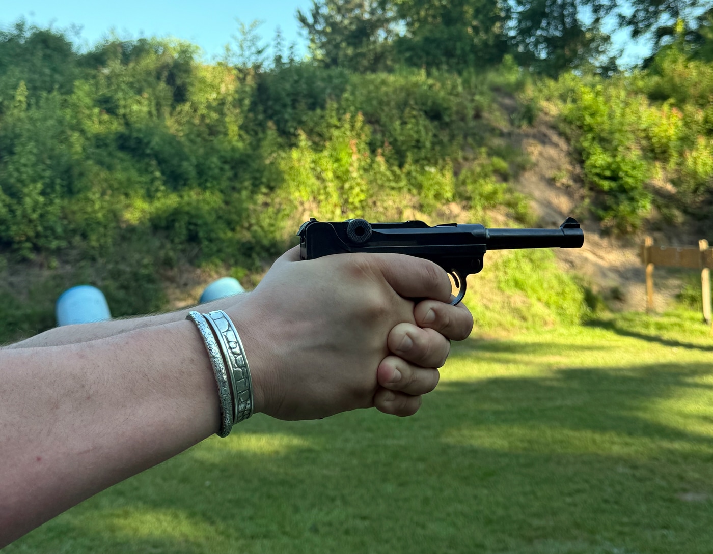 author shooting the commercial Luger