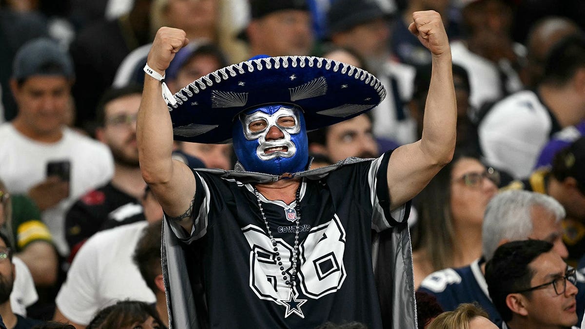Dallas Cowboys supporter cheers at Maracana Stadium in Rio de Janeiro.