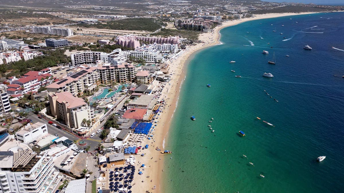 An aerial view of a beach resort in Baja California state,, Mexico.