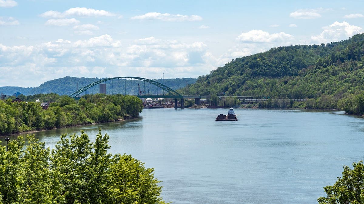 Bridge spanning the Ohio River to Wheeling Island in Wheeling, West Virginia.