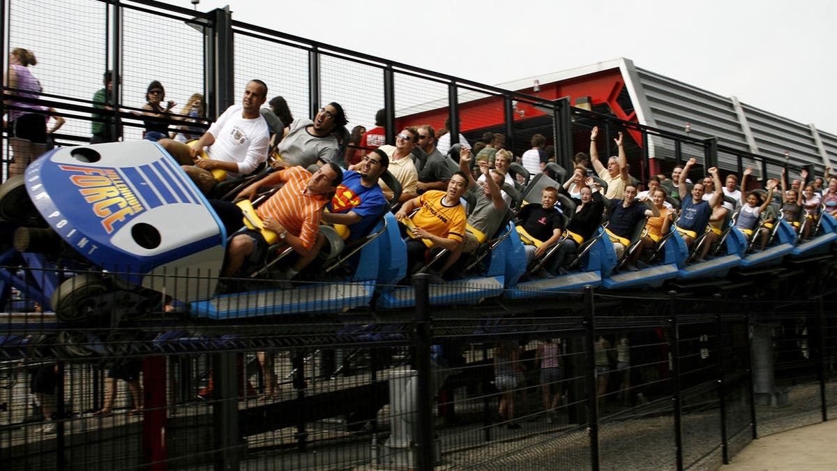 People ride the Millennium Force at Cedar Point.