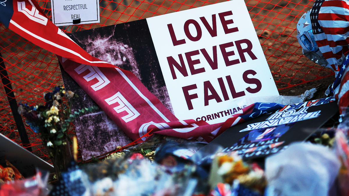 Flowers, signs, and other public messages of support are seen in wake of Charlie Kirk's death in September 2025. Kirk, 31, was fatally shot while speaking to thousands of people at Utah Valley University. (Getty Images)