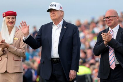 Irish golf fans chant ‘U-S-A’ after Trump announces end of tariffs on Irish whiskey