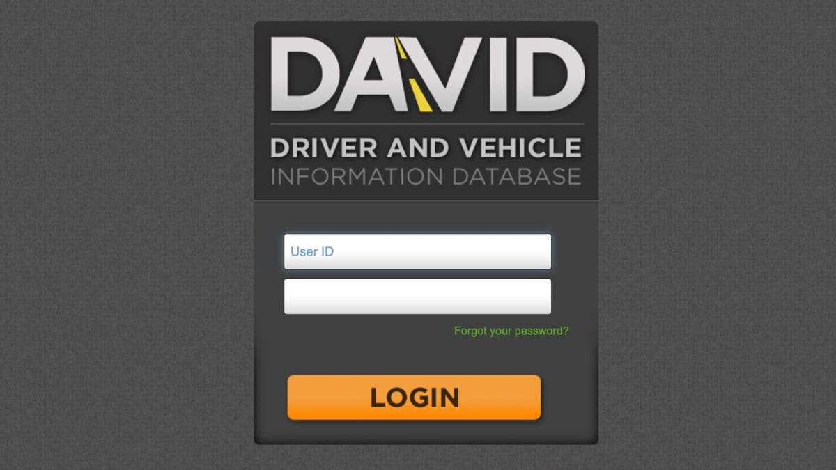 Florida’s DAVID system entry screen.