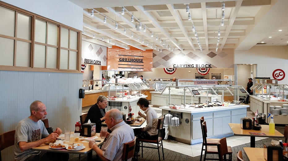 People eat at the buffet-style restaurant Golden Corral