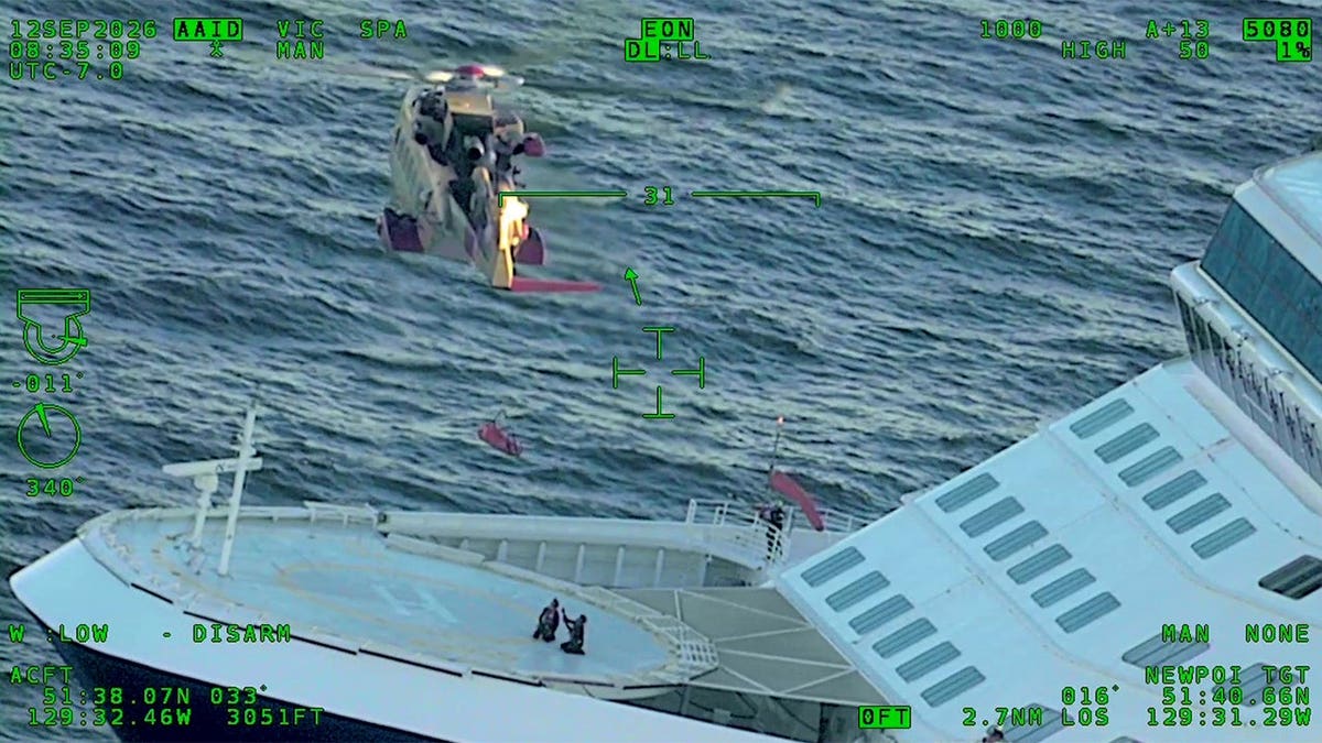 Helicopter rescue operation near Celebrity Solstice cruise ship.