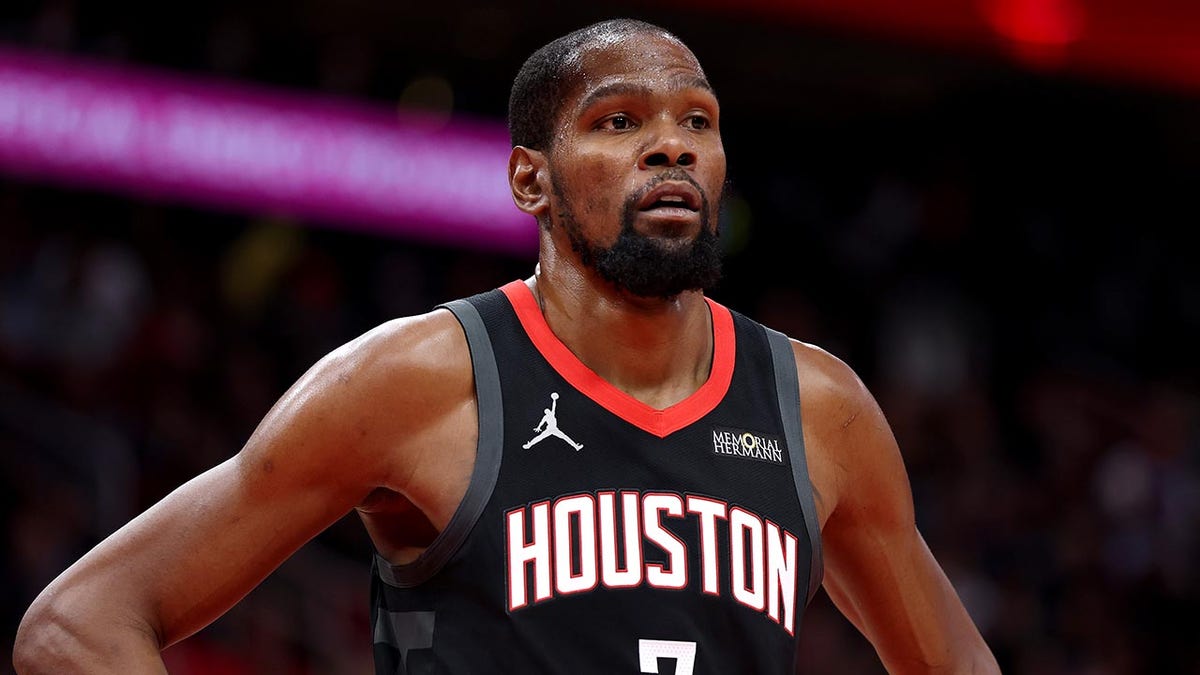 Kevin Durant reacts during a game