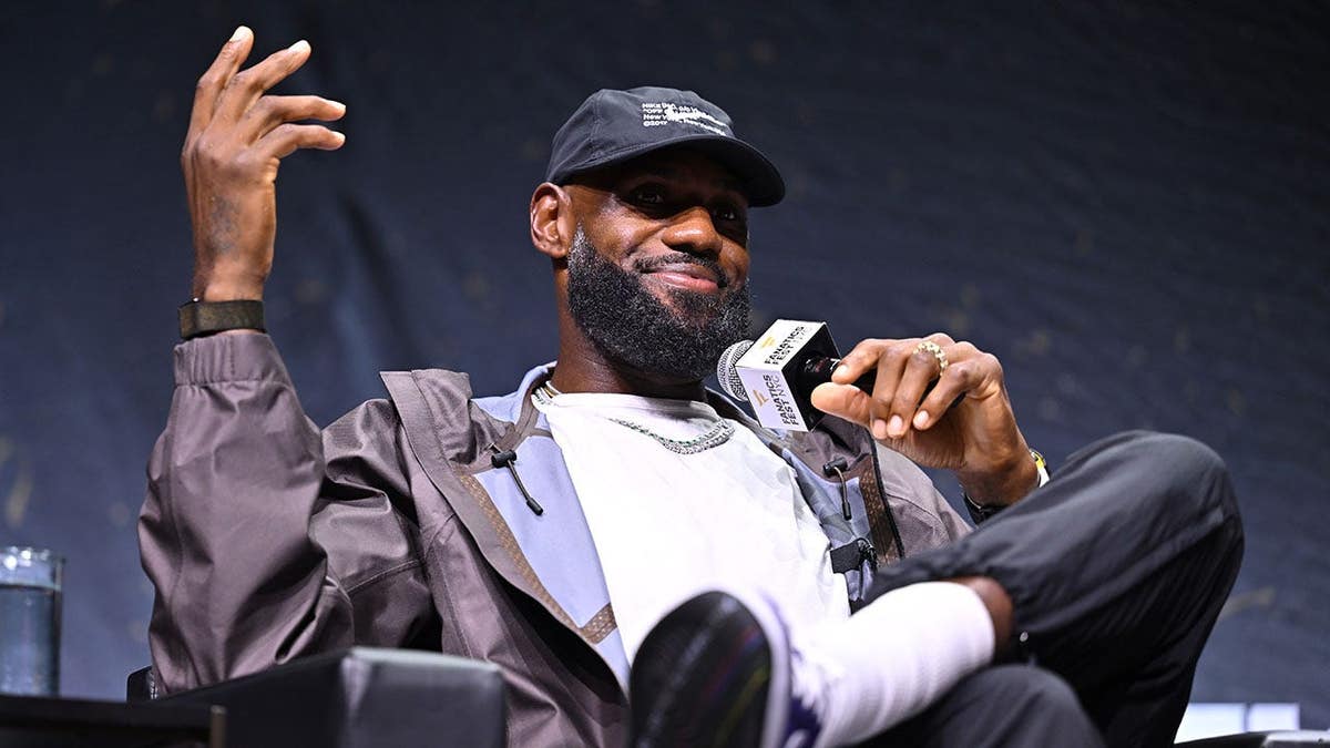 LeBron James speaks onstage during a panel at Jacob Javits Center in New York City.