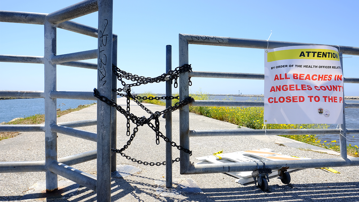 A Los Angeles area beach locked down during the COVID-19 pandemic