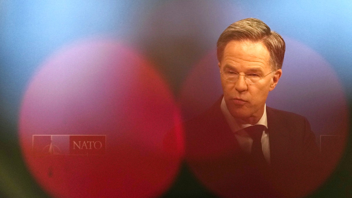 Mark Rutte speaking during a press conference at NATO headquarters.
