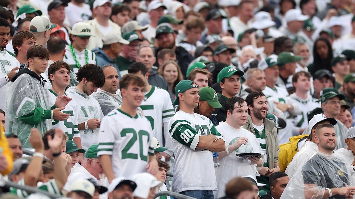 New York Jets fans react during a game at MetLife Stadium.