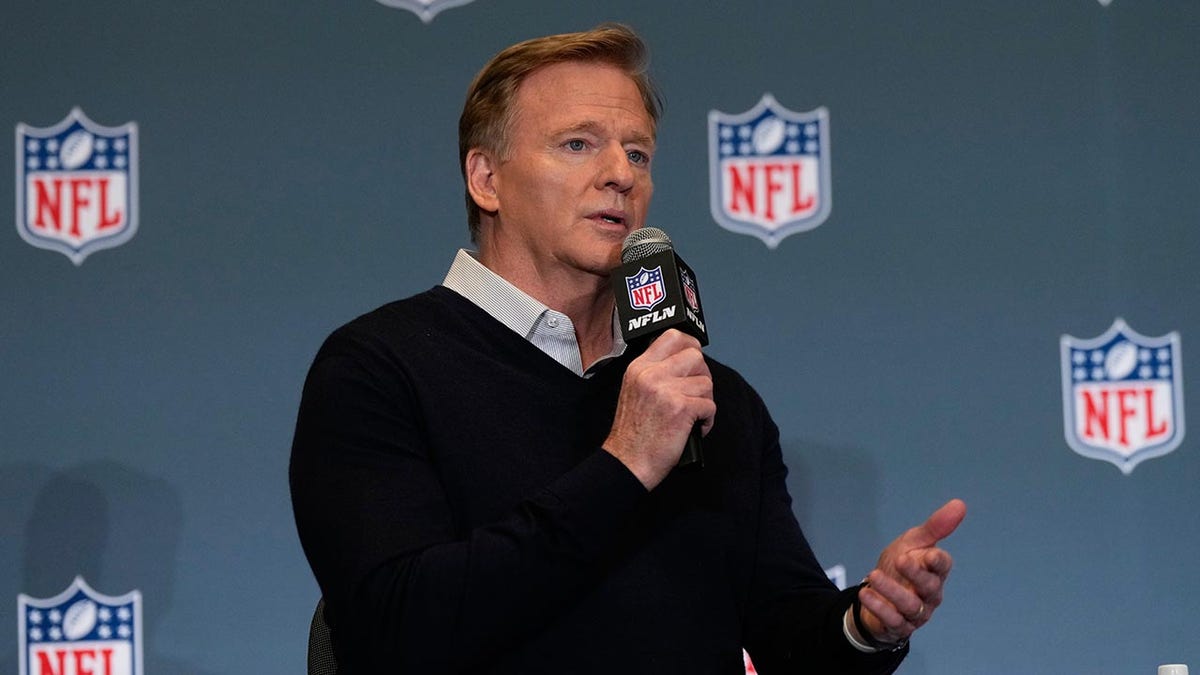 Roger Goodell talks to the media