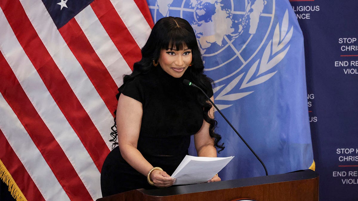 Nicki Minaj speaking at the UN