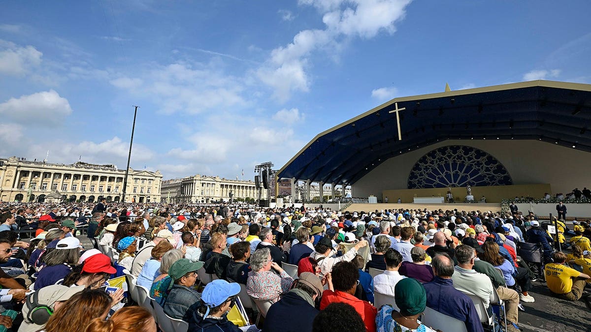 Pope Leo XIV presides over a Mass at Place de la Concorde in Paris.