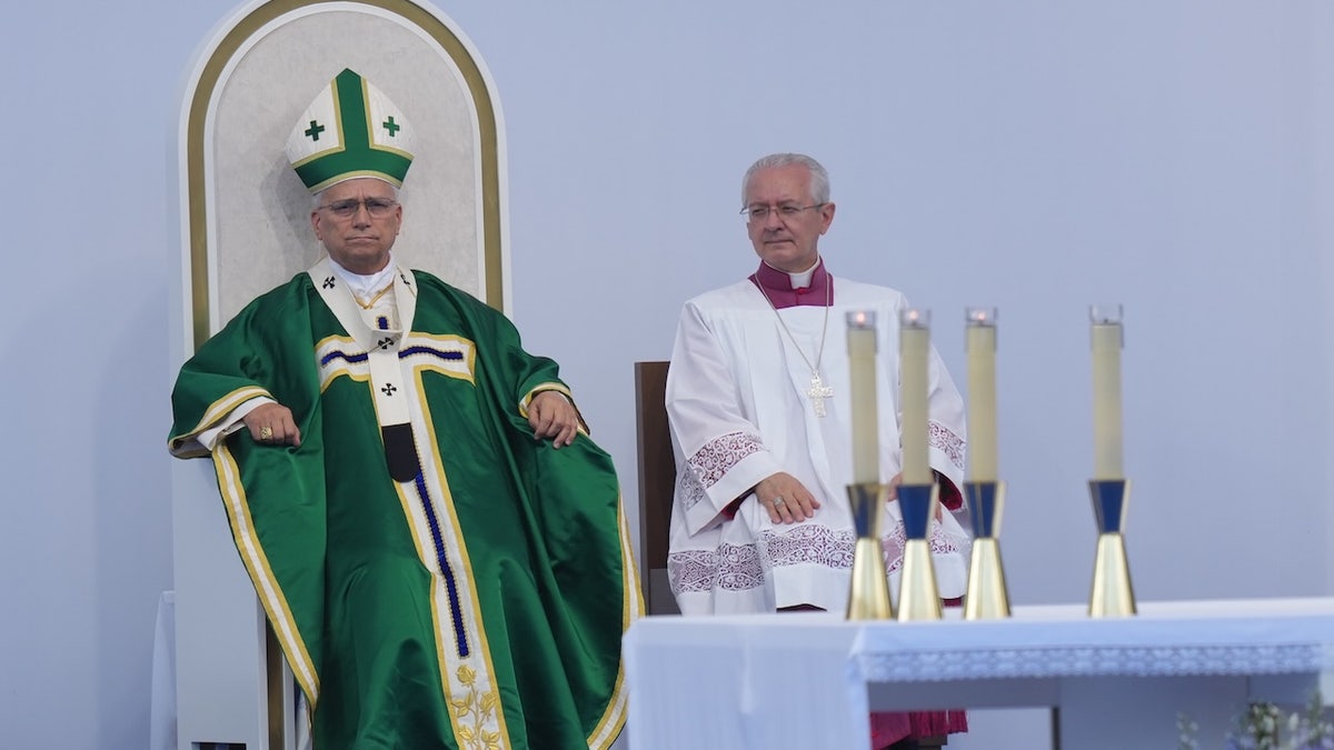 Pope Leo XIV celebrates Mass at the Sanctuary of Our Lady of Lourdes, France, Sunday, Sept. 27, 2026.