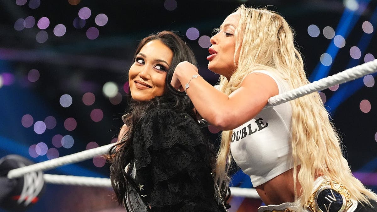 Roxanne Perez and Liv Morgan make their entrance during Monday Night RAW.