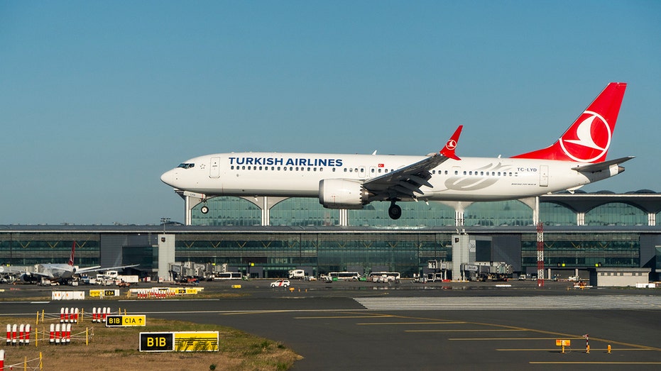 Turkish Airlines plane landing at an airport