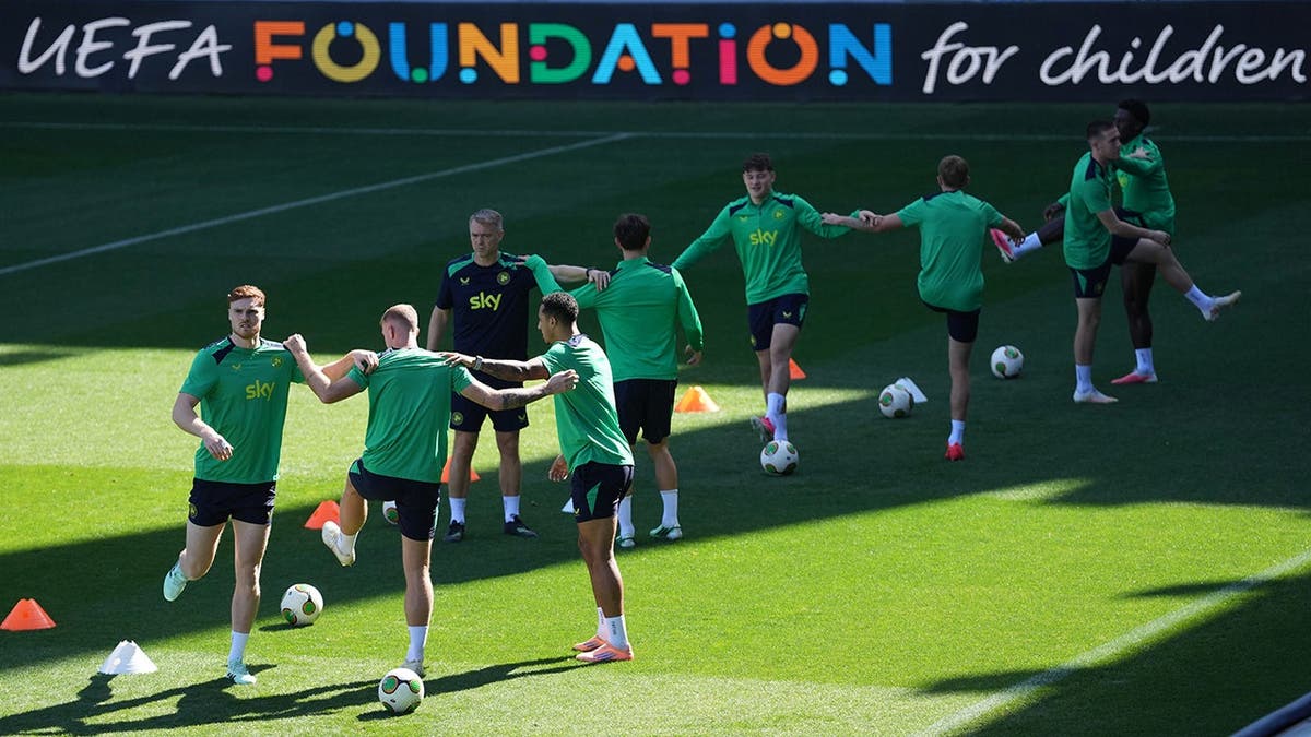 Ireland players attend a training session in Backa Topola, Serbia.