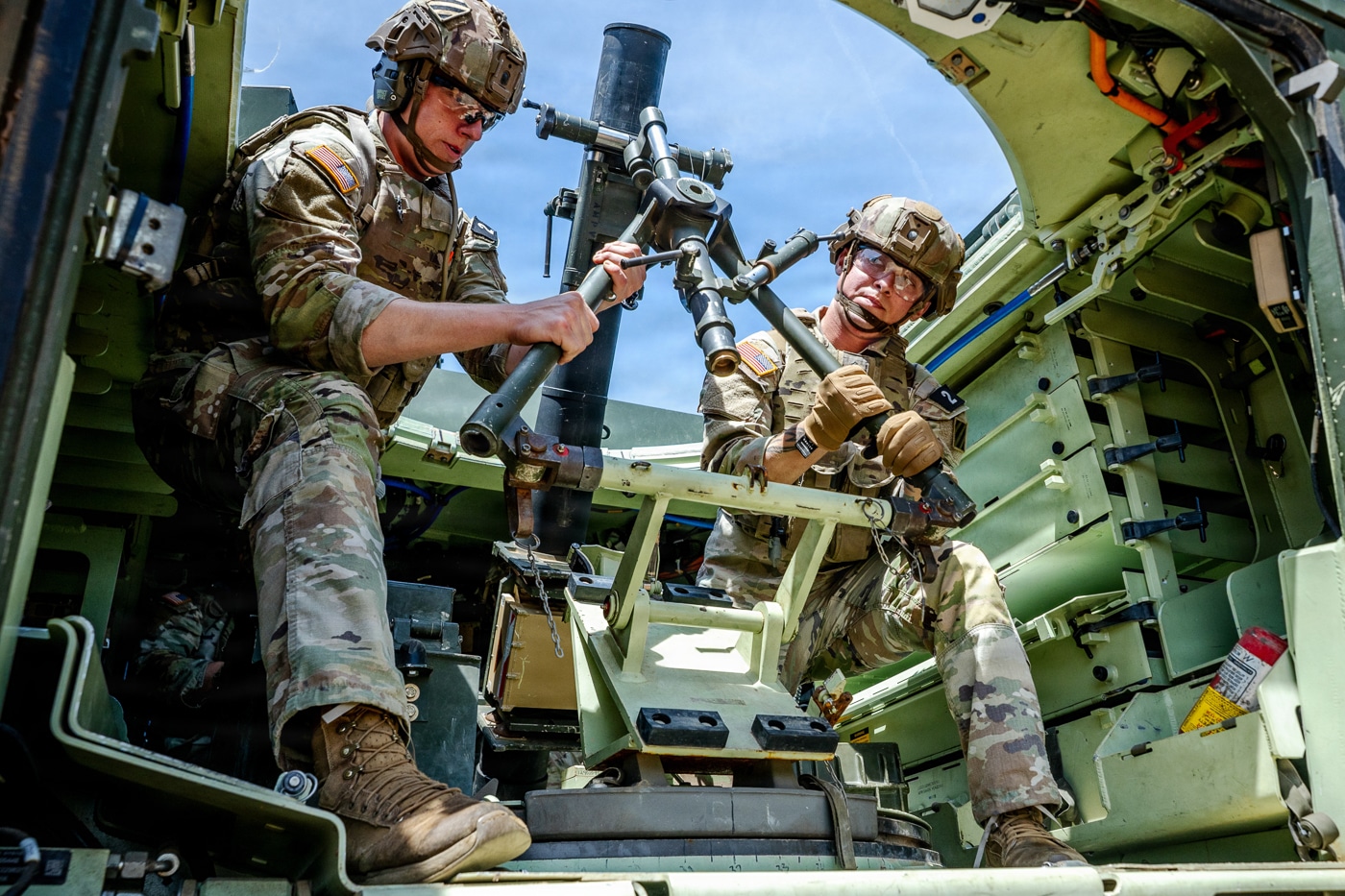 mortar team in M1287 Mortar Carrier Vehicle AMPV