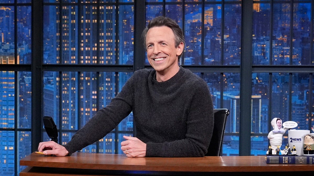 Host Seth Meyers during the monologue on November 17, 2025.