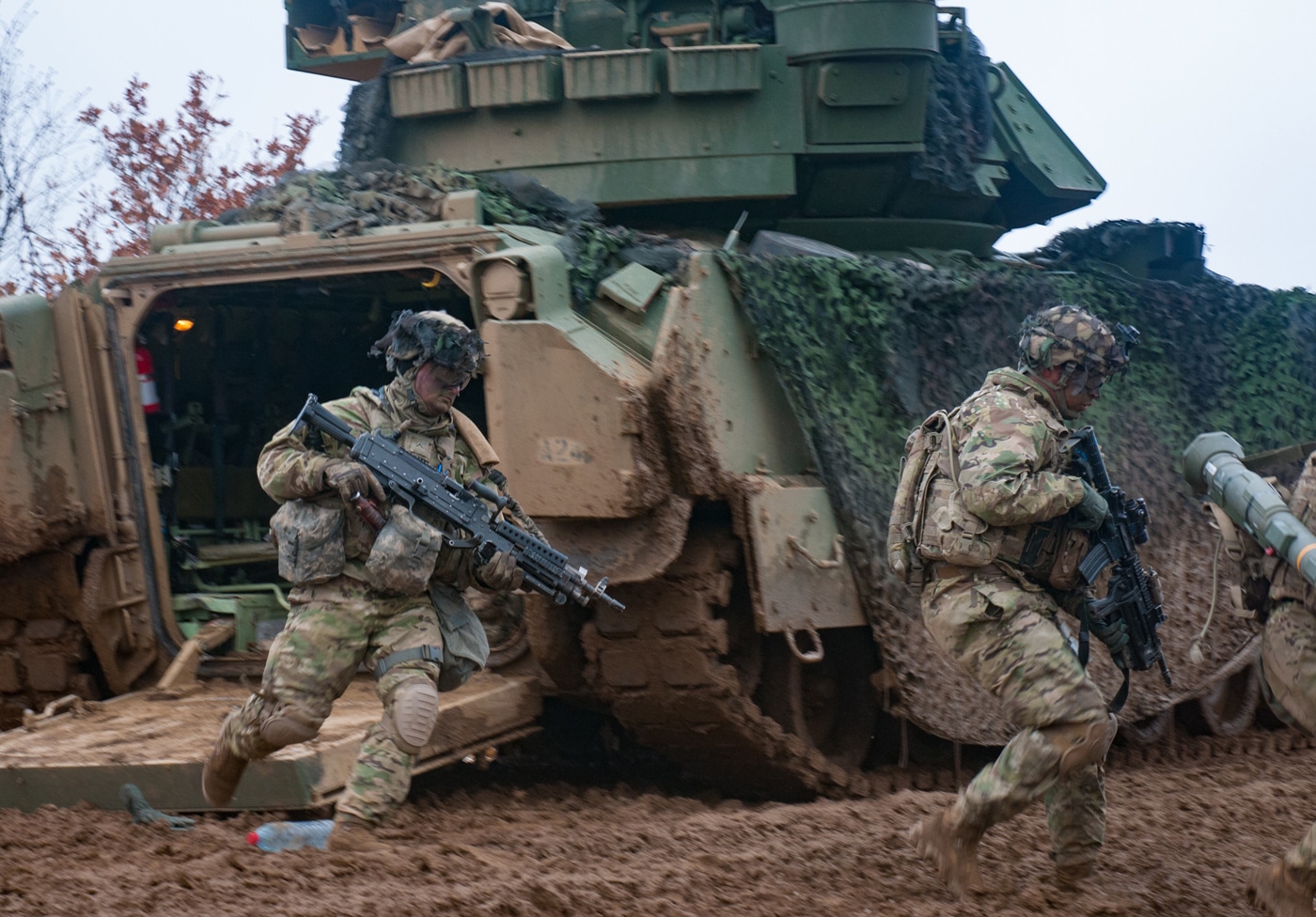 soldiers of the 1st infantry division deploy from M2 Bradley in Bulgaria