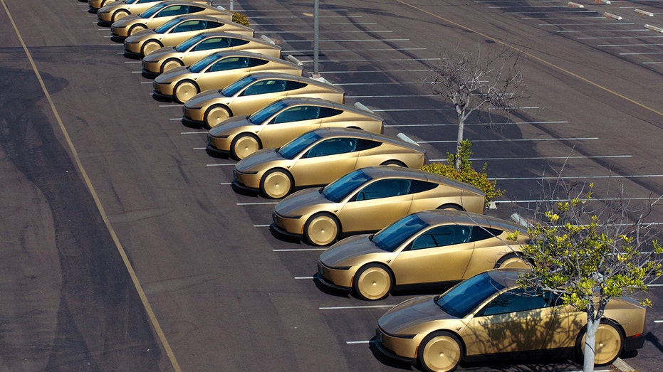 Gold Tesla Cybercabs in San Diego